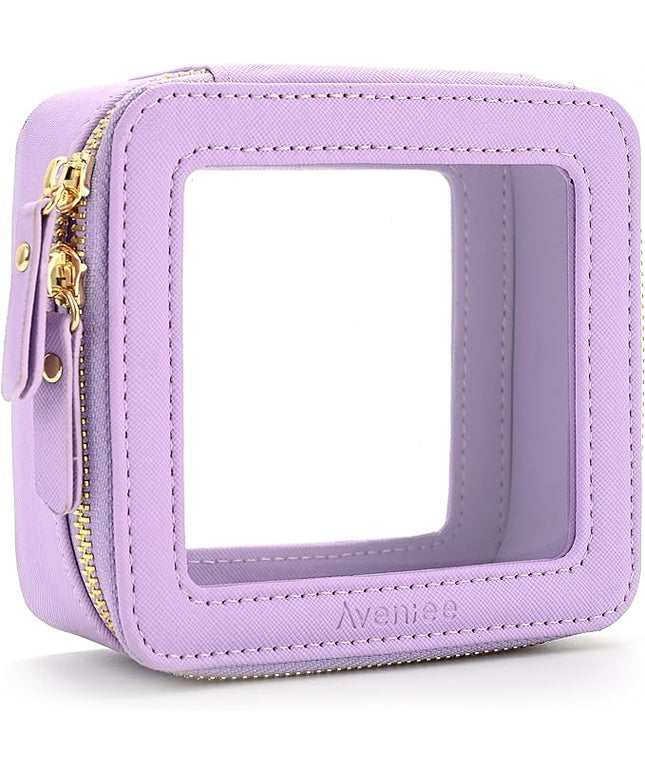 Aveniee Mini Clear Makeup Bag, Small Cosmetic Bags Travel Toiletry Pouch Organizer, TSA Approved Make up Case with Zipper, Car Bag for Essentials,Lilac