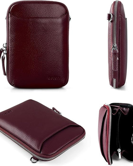 befen Genuine Leather Crossbody Cell Phone Purse for Women, Small Zip Around RFID Blocking Crossbody Wallet Bags