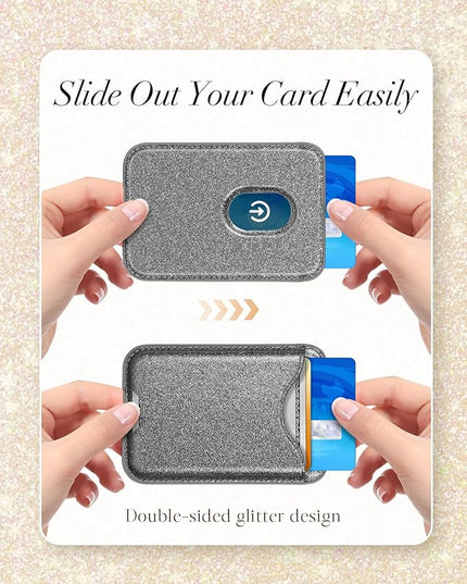 Shorogyt Compatible with Magsafe Wallet Magnetic Card Holder - Glitter Grey Phone Wallets for Women Teen Girls Fashion for iPhone 17/16/15/14/13/12 Series Slim for Apple Mag RFID Magnet, Fit 3 Cards