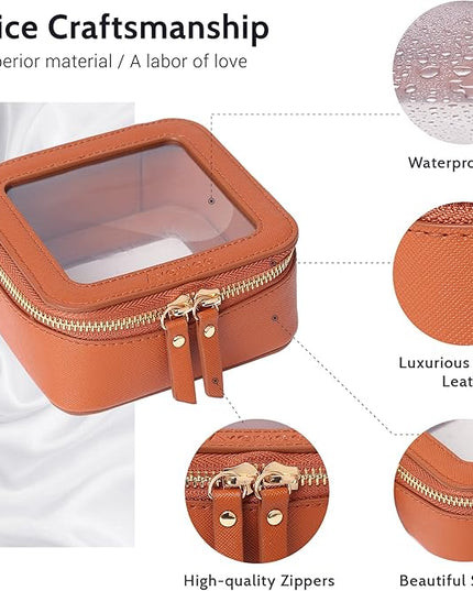 Aveniee Mini Clear Makeup Bag, Small Cosmetic Bags Travel Toiletry Pouch Organizer, TSA Approved Make up Case with Zipper, Car Bag for Essentials,Brown