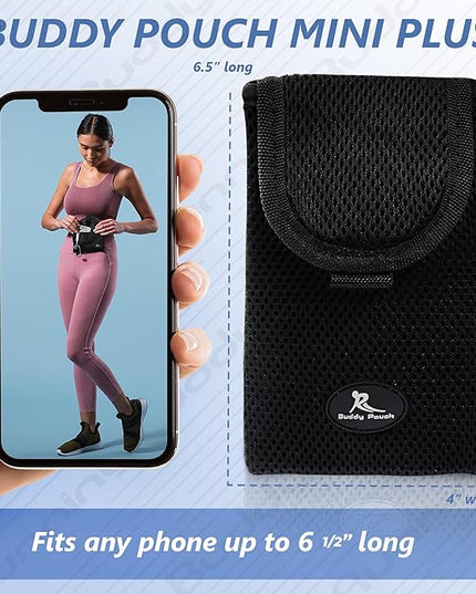 Running Buddy Running Fanny Pack - 6.5 x 4 in, Mini Plus Black - No-Bounce Magnetic Running Phone Holder - Water-Resistant Waist Bag for Men & Women