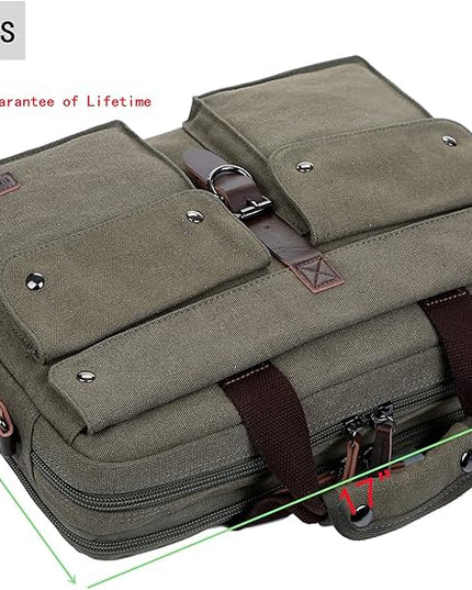 Stylish 17 inch Canvas Laptop Bag Messenger Bag Briefcase Vintage Crossbody Shoulder Bag Military Satchel for Men BC-07 | Stylish, 17 inch, Canvas, Vintage, Military