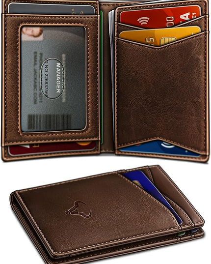 BULLIANT Men Wallet,Top Grain Leather Slim Wallet Magnetic Closure Simplifed Bill Folder RFID Blocking 11Cards