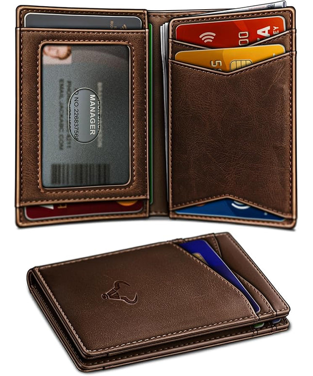 BULLIANT Men Wallet,Top Grain Leather Slim Wallet Magnetic Closure Simplifed Bill Folder RFID Blocking 11Cards