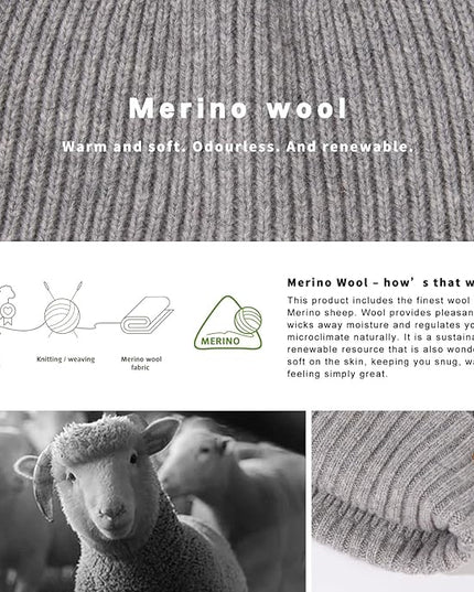 TOP-EX PolarWool™ 100% Merino Wool Short Fisherman Beanie Hats for Men Women Knit Skull Cap Cuffed Beanies Warm Winter Hats