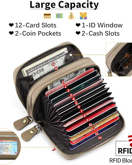 GOIACII Small Genuine Leather Wallet for Women, RFID Blocking Credit Card Holder Wallet