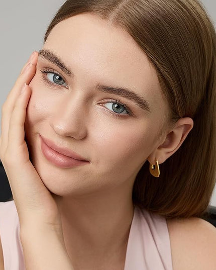 18K Gold Plated Chunky Hoop Earrings for Women Fashion Thick Gold Hoops Set Jewelry for Birthday Christmas Gifts