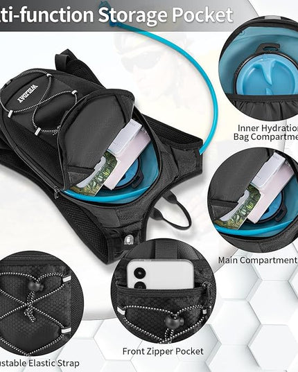 Hydration Backpack with Leak Proof Water Bladder, Lightweight Hydro Water Daypack for Rave, Cycling, Running, Hiking, Climbing
