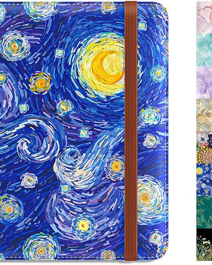 Rimilak Passport Holder, RFID Blocking Passport Cover Wallet Travel Essentials, Leather Travel Air Ticket Documents Organizer Protector for Women and Men, Starry Sky