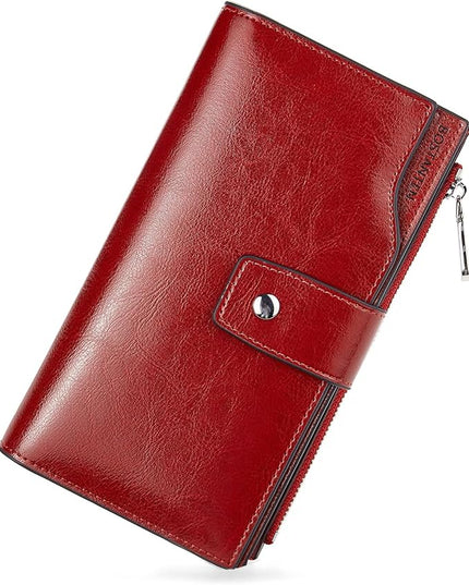 BOSTANTEN Womens Leather Wallets RFID Blocking Large Capacity Credit Card Holder Phone Clutch Rose Red