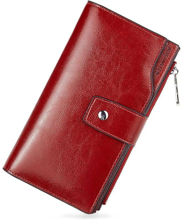 BOSTANTEN Womens Leather Wallets RFID Blocking Large Capacity Credit Card Holder Phone Clutch Rose Red