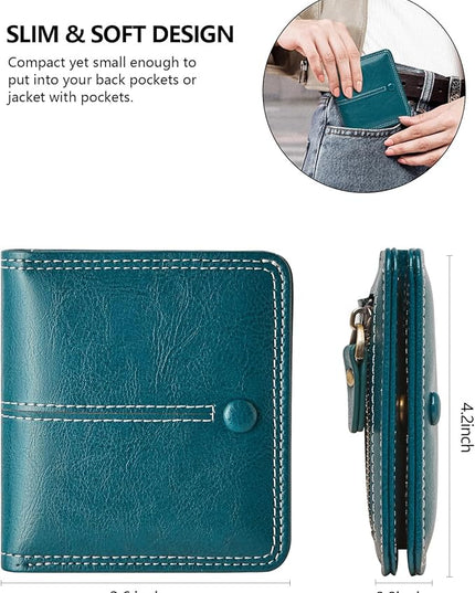 TFKGS Slim Wallet for Women RFID Wallet Women Small Wallets Woman Thin Credit Card Holder RFID Blocking Bifold Compact Pocket Ladies Leather Peacock Blue Mini Purse