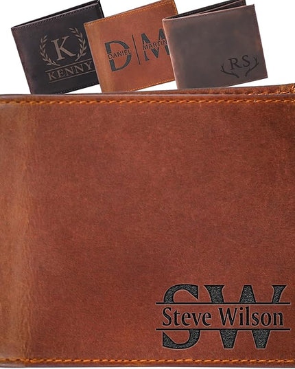 Custom Wallet for Men, Dad, Him, Mens Christmas Gifts, Genuine Leather Wallet with Custom Name for Anniversary, Personalized Unique Design Wallet for Him, Father, Boyfriend, Husband, Grandpa, Son