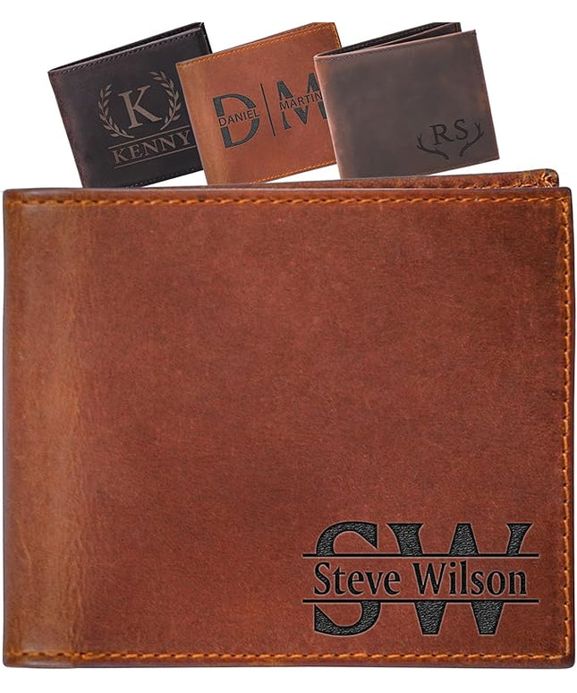Custom Wallet for Men, Dad, Him, Mens Christmas Gifts, Genuine Leather Wallet with Custom Name for Anniversary, Personalized Unique Design Wallet for Him, Father, Boyfriend, Husband, Grandpa, Son