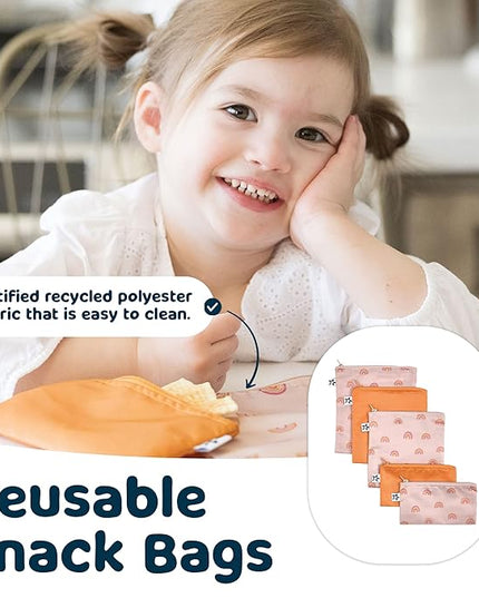 Tiny Twinkle 5 Pack Reusable Snack Bags - Machine Washable, PFAS, PVC, BPA, Phthalate-Free Reusable Baby and Toddler Food Safe Snack Bags (Boho Rainbow)
