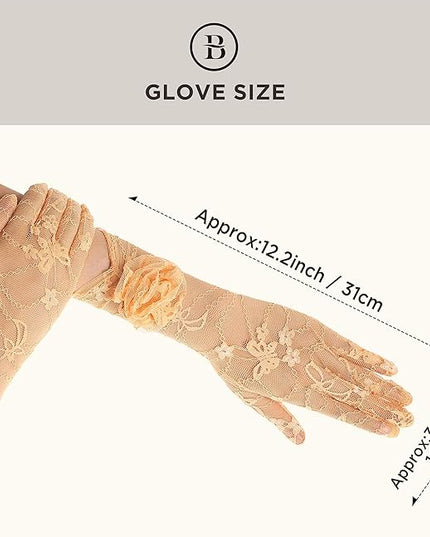 BABEYOND Lace Gloves Women - Floral Opera Gloves Stretchy Elegant Tea Party Accessories for Wedding Prom Evening Party