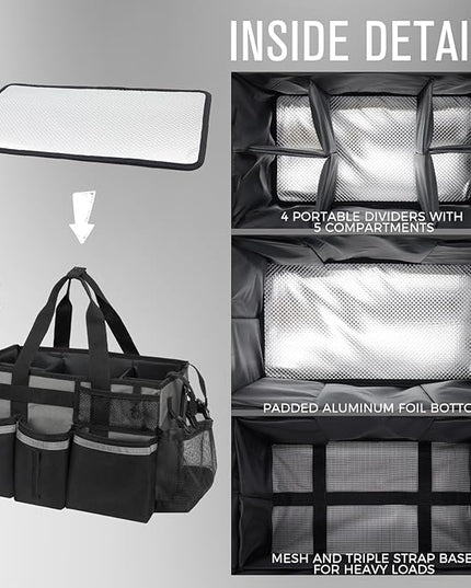 Wearable Cleaning Caddy, Cleaning Caddy Supplies Organizer with Handle & Shoulder Straps for Housekeepers, Under Sink & Car Cleaning Tool Organizers Bag with 4 Foldable Divider (MediumGrey)