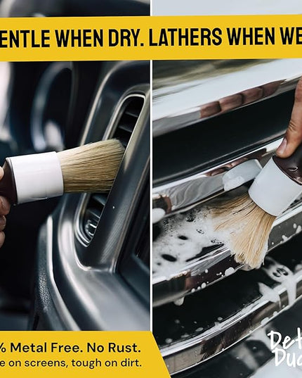 Boar Hair Detailing Brush Set - 9-Pack - Includes Wheel, Tire Brush & Tire Dressing Applicator - Soft Boar Hair Bristles - Scratch-Free Car Wash - Crevice Tools for Vents & Emblems