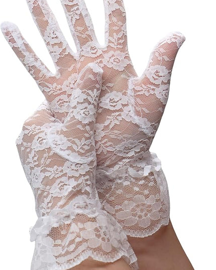 ATHX Women's Lace Floral Opera Tea Party Gloves 80s Wrist Length Bridal Wedding Prom Gloves Costume Accessories