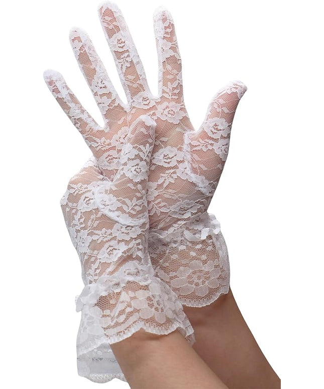 ATHX Women's Lace Floral Opera Tea Party Gloves 80s Wrist Length Bridal Wedding Prom Gloves Costume Accessories