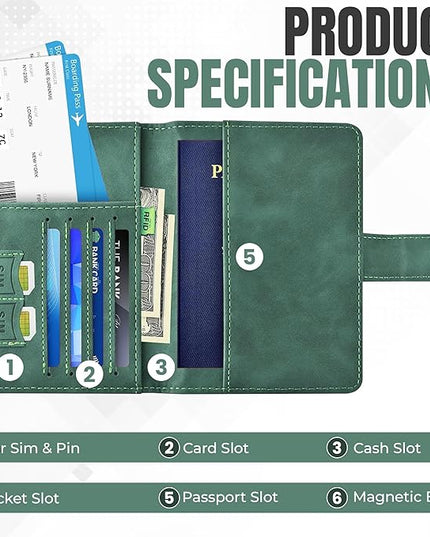 Passport Holder for Travel Essentials, Passport Wallet Cover Case for Travel Must Haves Accessories,Passport Book Holders for Women and Men BLACK (GREEN)