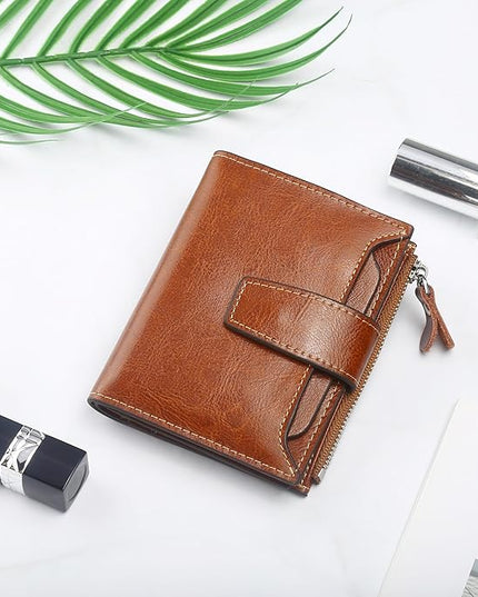 Lavemi Small Compact Women Wallet RFID Blocking Genuine Leather Bifold Purse with ID Windows