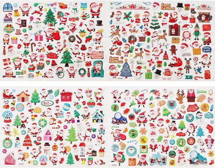3D Christmas Puffy Stickers 4 Sheets 300+ Waterproof Santa Snowman Tree Themed Stickers for Xmas Crafts, Scrapbooking, Gifts, Party Decor for age13+