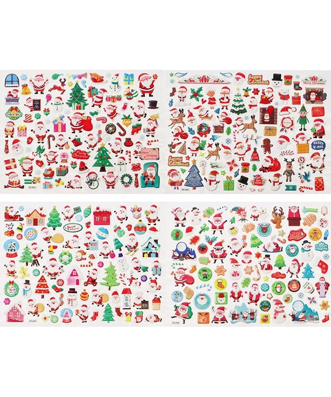 3D Christmas Puffy Stickers 4 Sheets 300+ Waterproof Santa Snowman Tree Themed Stickers for Xmas Crafts, Scrapbooking, Gifts, Party Decor for age13+
