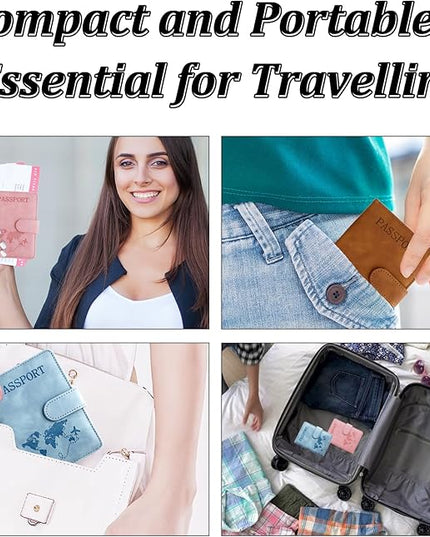 JIABEIUS 3pcs Passport Holder with Luggage Tags, Pu Leather Travel Passport Cover, Waterproof Travel Wallet with RFID Blocker for Credit Cards, Cash, Boarding Passes Women Men