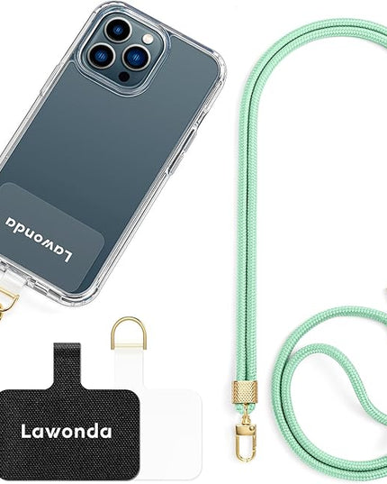 Phone Lanyard Universal Crossbody Cell Phone Strap Anti-Theft Adjustable Neck Lanyard for iPhone 17 Pro Max 2pcs Phone Patchs Tether Pads for Women & Men Mint Green