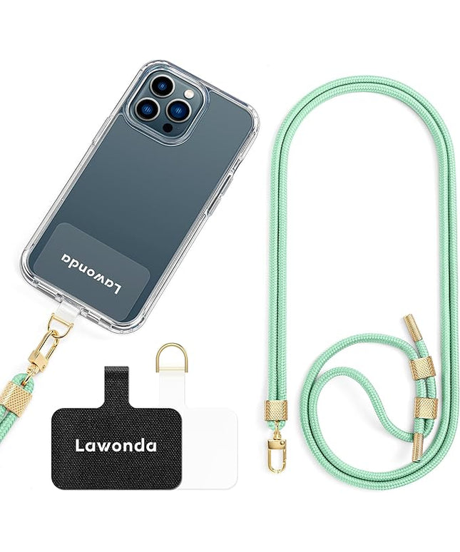 Phone Lanyard Universal Crossbody Cell Phone Strap Anti-Theft Adjustable Neck Lanyard for iPhone 17 Pro Max 2pcs Phone Patchs Tether Pads for Women & Men Mint Green