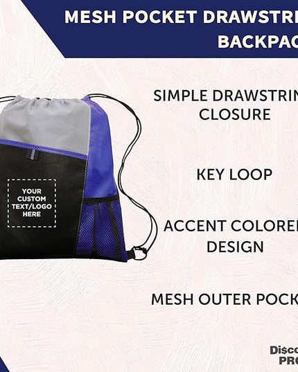 DISCOUNT PROMOS Custom Non-Woven Drawstring Backpacks Set of 10/50/100, Personalized Bulk Pack