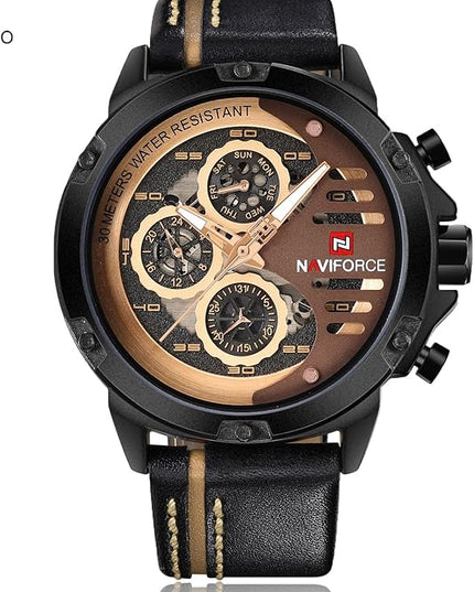 NAVIFORCE Sport Military Watches for Men Waterproof Watch Analog Quartz Leather Band Date Calendar Clock Wristwatch