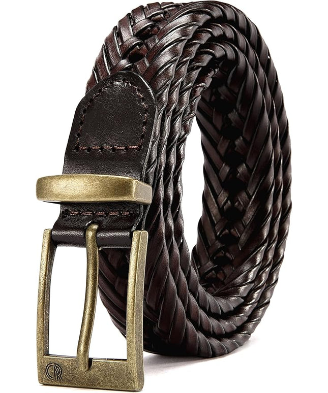 CHAOREN Leather Braided Belts for Men - 1 1/8" Mens Casual Woven Leather Belt for Dress Pant