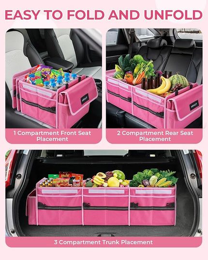 HIRALIY 4 in 1 Car Trunk Storage Organizer with Leakproof Cooler Bag, Multi-Compartment Foldable Trunk Storage Box for Car Truck SUV