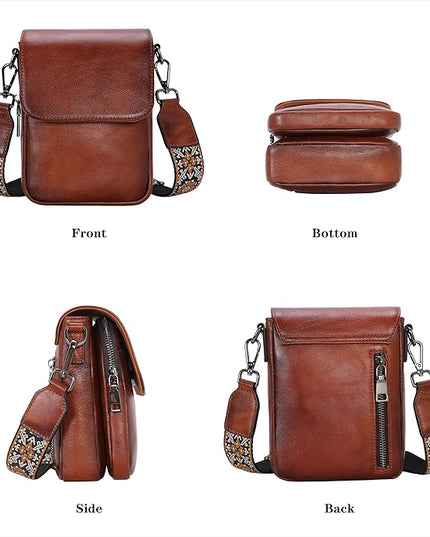 HESHE Leather Small Crossbody Bags for Women RFID Blocking Cell Phone Purse Anti-Theft Travel Bag with wide Straps