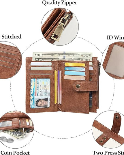 FALAN MULE Small Wallet for Women RIFD Leather Bifold Credit Card Holder with 3 ID Window