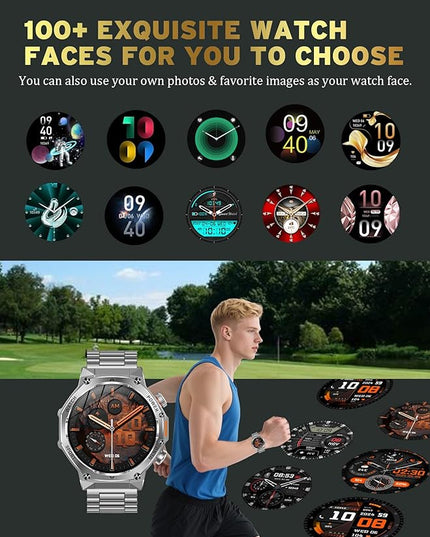 Fitness Smart Watch for Men Women, Bluetooth Calling & 1.8" AMOLED, SpO2/Heart Rate/Sleep Tracker, 100+ Workout Modes, IP67 Waterproof, 7+Day Battery, iPhone Android Compatible (Silver)