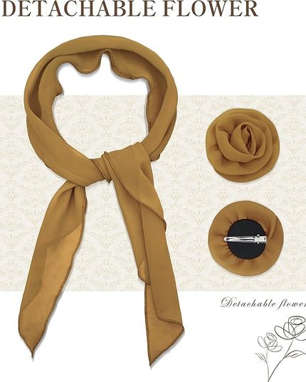 Chiffon Scarf for Women, Removable Flower Neck Scarf Light Soft Fashion Rose Scarves Versatile Headband or Hair Band