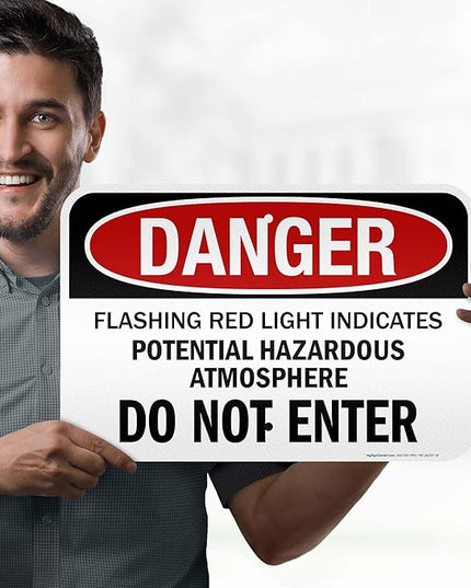 Danger Flashing Red Light Indicates Potential Hazardous Atmosphere Do Not Enter Sign, 12x18 Inches, 3M EGP Reflective .063 Aluminum, Fade Resistant, Made in USA by My Sign Center
