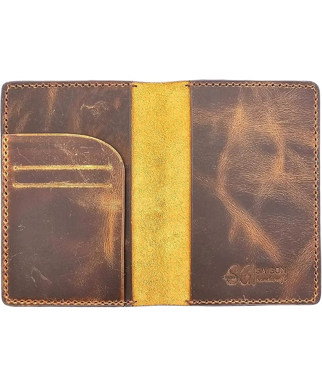 Leather Passport Holder for Men and Women - Handmade Vintage Travel Wallet - Mens Passport Case with Card Organizer - Genuine Leather Passport Cover - 2 Card Slots (Style A)