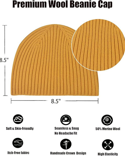 choshion Wool Knit Fisherman Beanie Hat for Men Women,Cuffless Warm Short Cuff Beanies Toboggan Ski Hats Winter Skull Cap