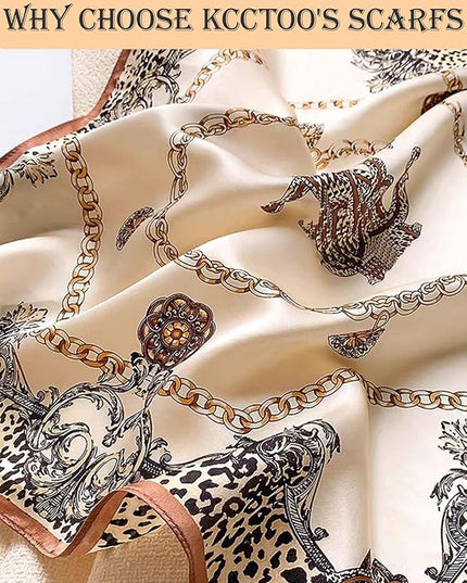 kcctoo 27.5" Mulberry Silk Feeling Head Scarf Women's Fashion Square Neck Satin Scarfs for Bag Hair Scarves Gift