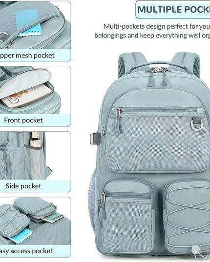 Lohol Water Resistant Backpack with Mulitiple Pockets for School Travel Outdoor College, 15.6 inch Laptop Daypack for Men and Women (Blue)