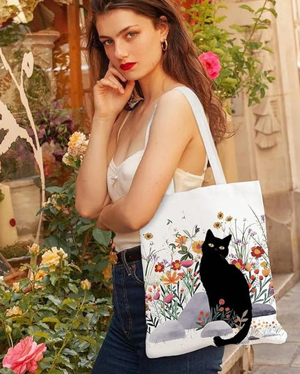 Aesthetic Canvas Tote Bag with Zipper Pockets & Snaps for Women,Reusable Shopping Grocery Bags Gifts -Work, Gym