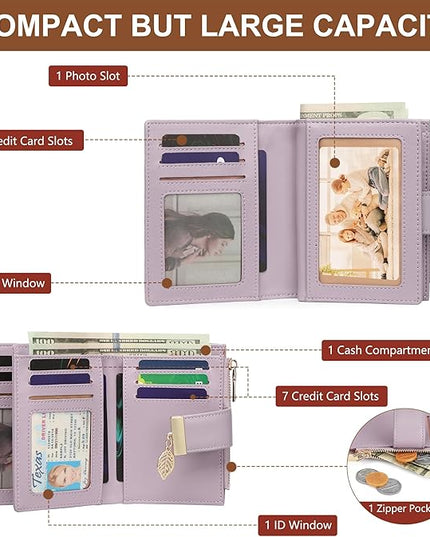 yiijay Small Wallet Women RFID Blocking Leather Bifold Wallet Credit Card Holder for Women Ladies Compact Wallet Mini Purse With Zipper Pocket