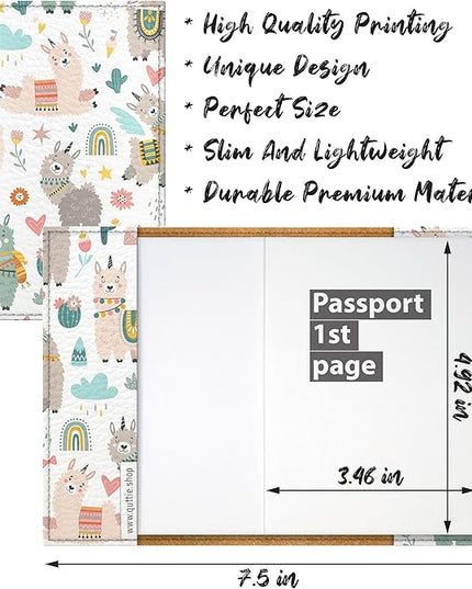 Passport Cover for Kids, Women and Men, Cute Travel Passport Holder (Cactus Lama Pattern)