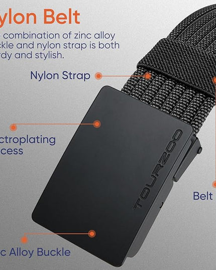 Nylon Military Tactical Belts for Men 1.5" No Holes Adjustable Webbing Canvas Belt for Hiking, Casual & Outdoor