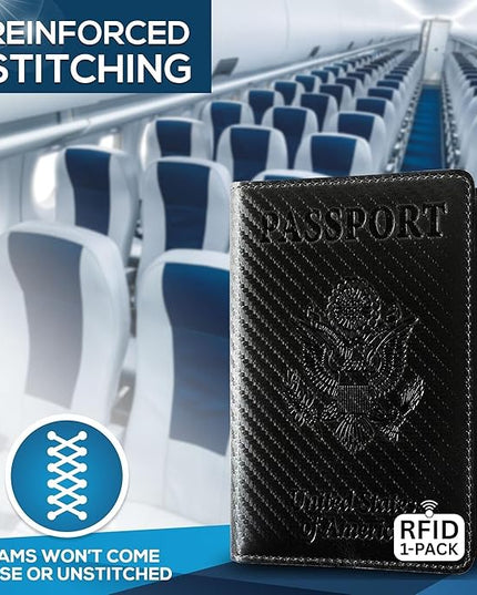 Ciana Passport Holder for Travel – PU Leather Passport Cover and Card Holder for Men & Women – Slim Passport Holder with Card Protector Slot, Travel Must Haves (Carbon Fiber)