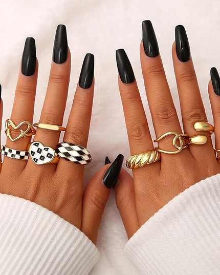 ÌF ME 10 PCS Gold Rings Set for Women Non Tarnish, 18K Gold Plated Chunky Stackable Rings, Statement Stacking Womens Ring Pack